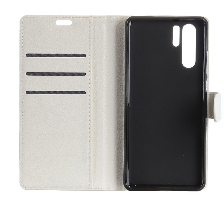 Litchi Skin Wallet Leather Stand Cover for Huawei P30 Pro - White-5