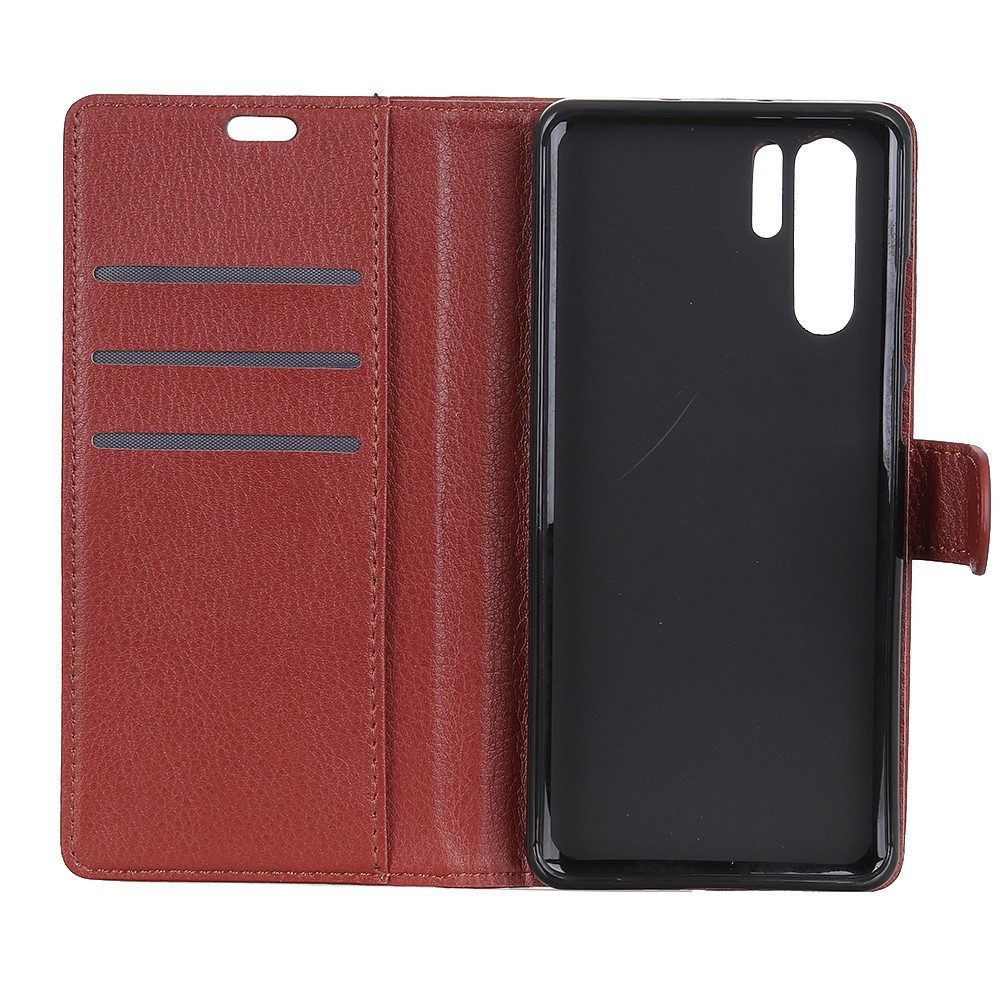 Litchi Skin Leather Stand Cover with Card Slots for Huawei P30 Pro - Brown-5