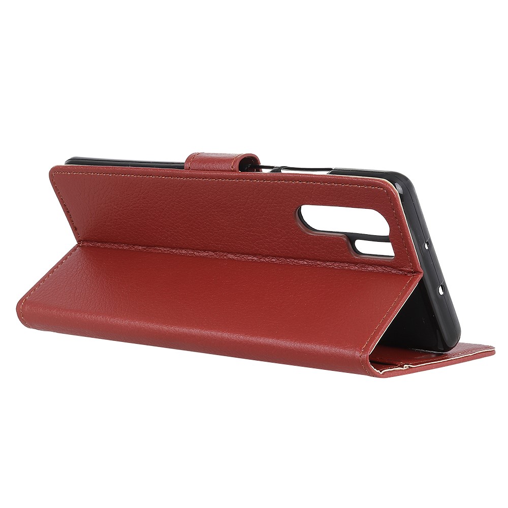 Litchi Skin Leather Stand Cover with Card Slots for Huawei P30 Pro - Brown-6