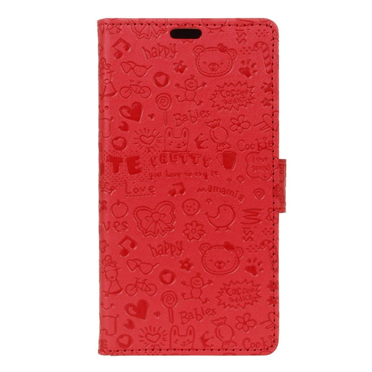 Cartoon Patterns Leather Stand Flip Cover Case for Huawei P9 Lite - Red-1