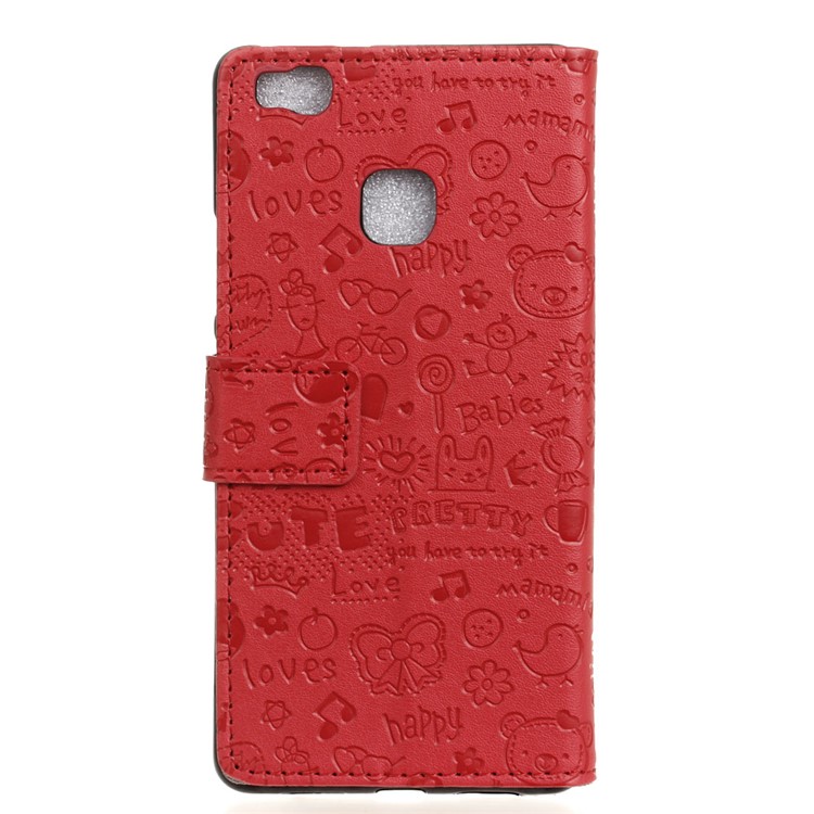 Cartoon Patterns Leather Stand Flip Cover Case for Huawei P9 Lite - Red-2