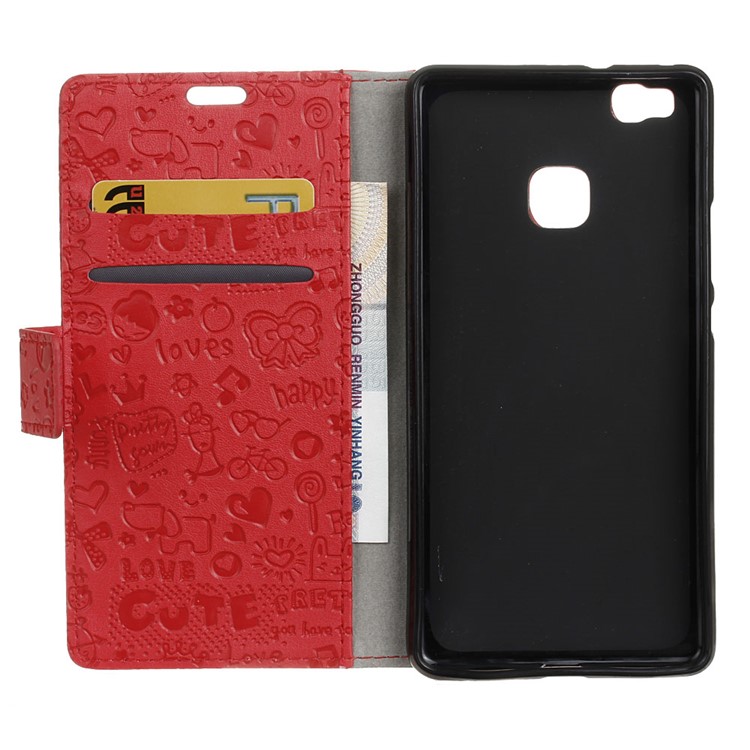 Cartoon Patterns Leather Stand Flip Cover Case for Huawei P9 Lite - Red-3