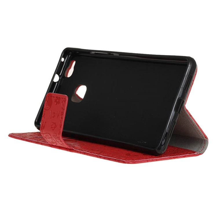 Cartoon Patterns Leather Stand Flip Cover Case for Huawei P9 Lite - Red-4