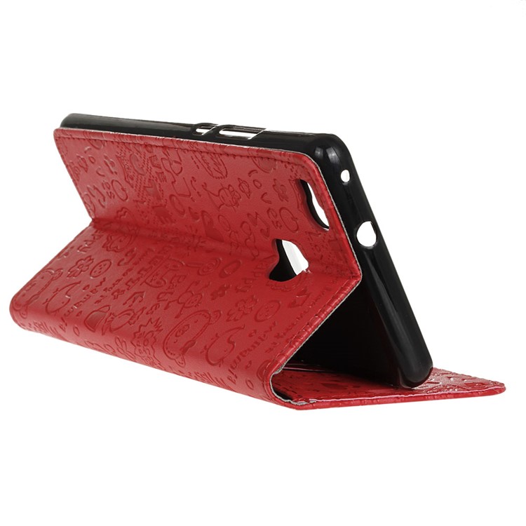 Cartoon Patterns Leather Stand Flip Cover Case for Huawei P9 Lite - Red-5
