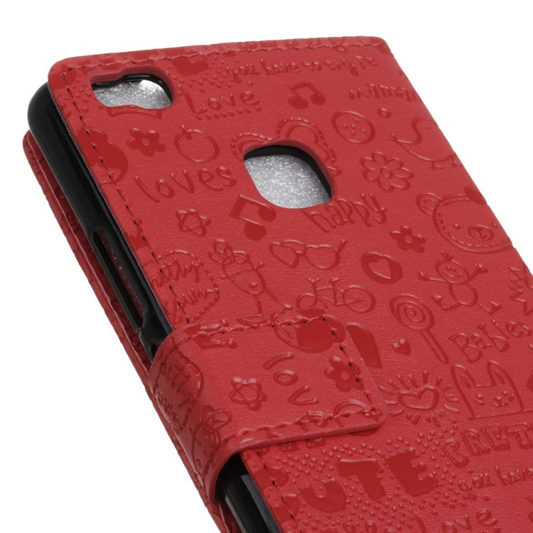 Cartoon Patterns Leather Stand Flip Cover Case for Huawei P9 Lite - Red-7