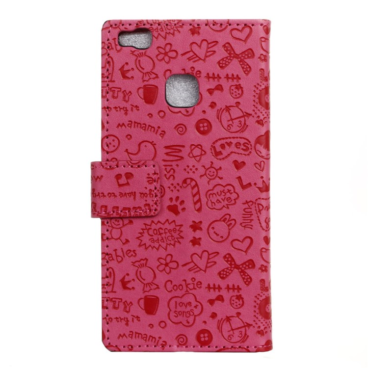 Cartoon Patterns Leather Wallet Card Holder Case for Huawei P9 Lite - Rose-2