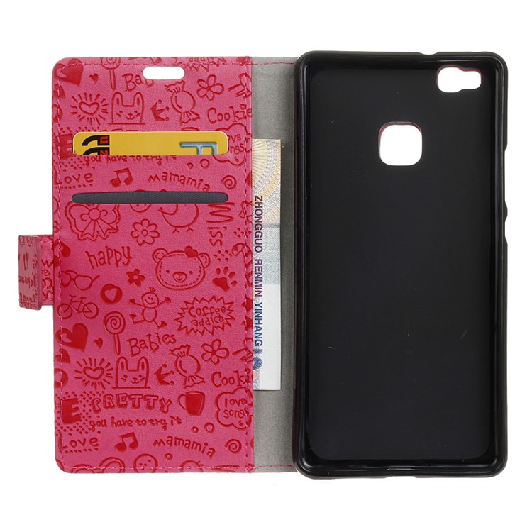 Cartoon Patterns Leather Wallet Card Holder Case for Huawei P9 Lite - Rose-3