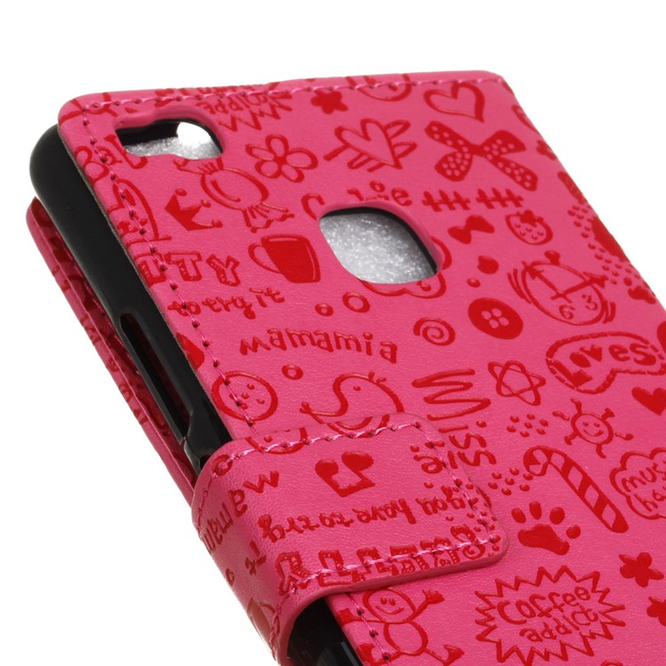 Cartoon Patterns Leather Wallet Card Holder Case for Huawei P9 Lite - Rose-7