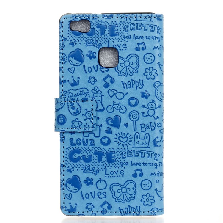 Cartoon Patterns Leather Stand Card Slot Case for Huawei P9 Lite - Blue-2