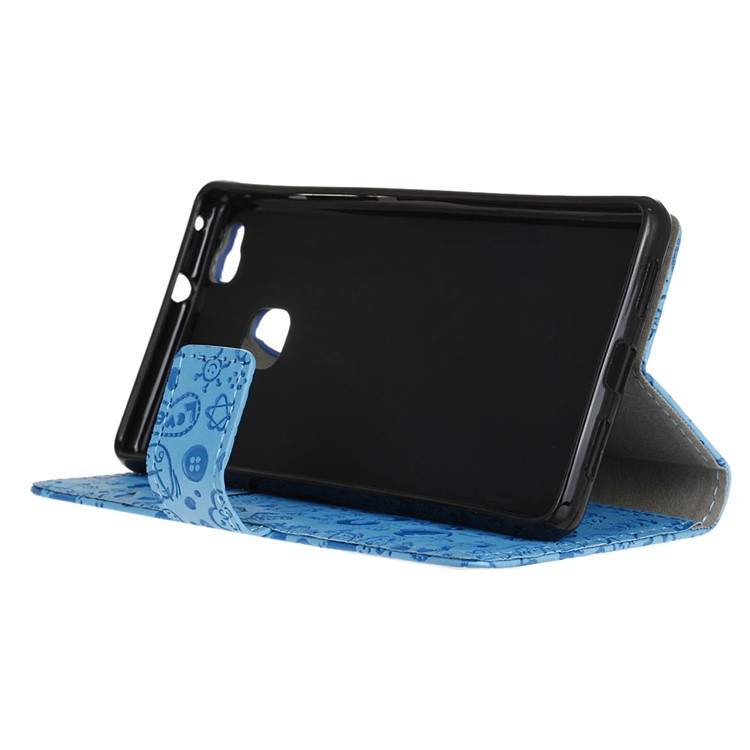 Cartoon Patterns Leather Stand Card Slot Case for Huawei P9 Lite - Blue-4