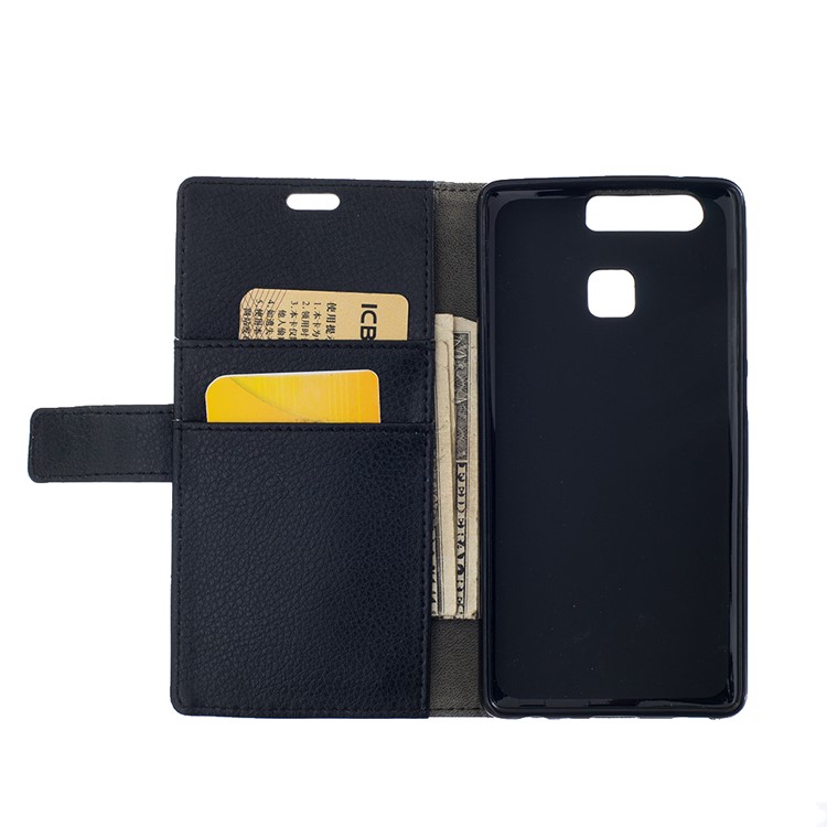 Lychee Texture Leather Case Wallet Cover for Huawei P9 - Black-5