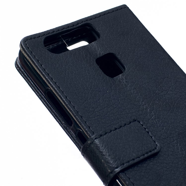 Lychee Texture Leather Case Wallet Cover for Huawei P9 - Black-7