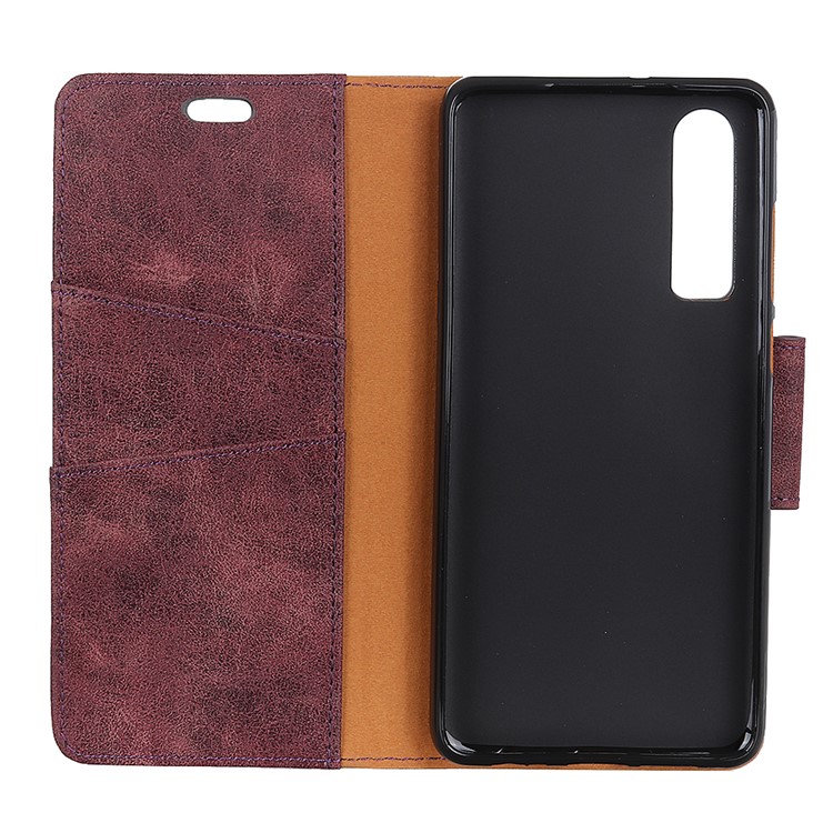 Vintage Style Split Leather Stand Magnetic Wallet Cover for Huawei P30 - Red-6