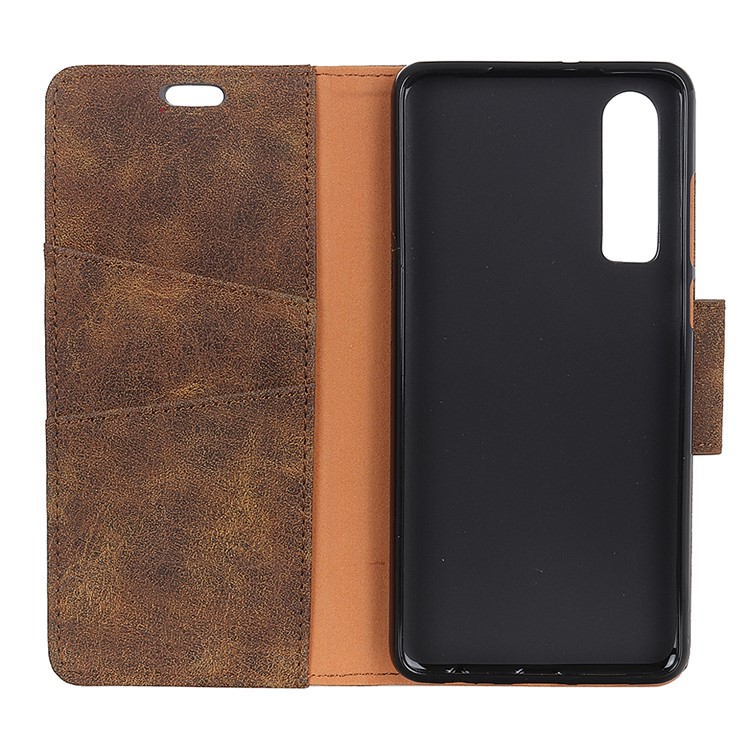 Retro Style Split Leather Stand Magnetic Wallet Casing for Huawei P30 - Coffee-4