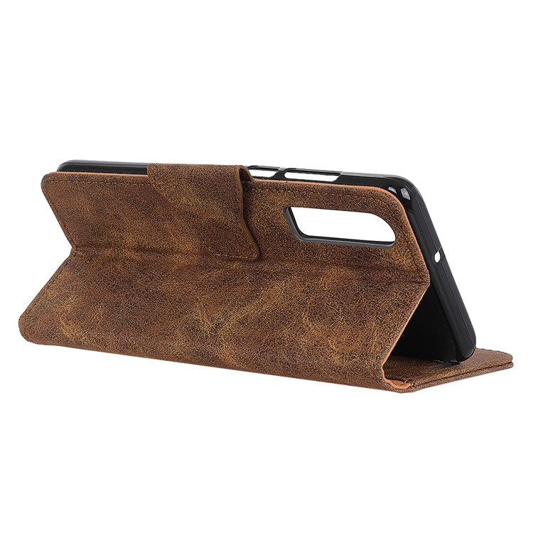 Retro Style Split Leather Stand Magnetic Wallet Casing for Huawei P30 - Coffee-5
