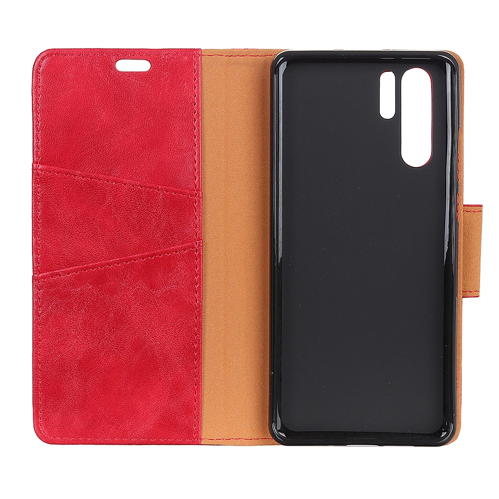 Crazy Horse Split Leather Wallet Stand Phone Cover for Huawei P30 Pro - Red-4