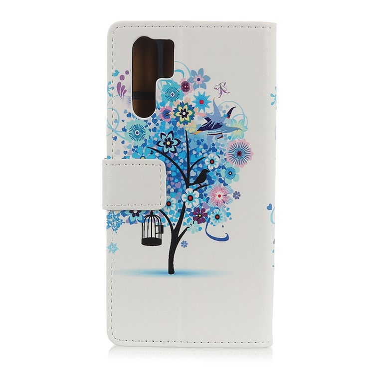 Pattern Printing PU Leather Wallet Stand Phone Shell for Huawei P30 Pro - Blue Tree with Flowers-3