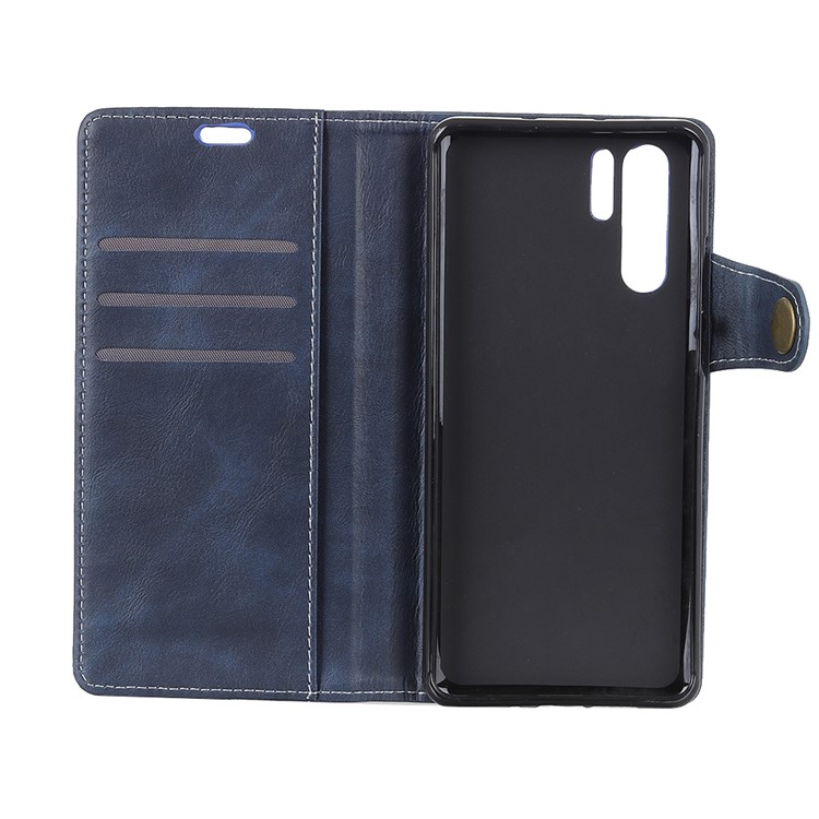 S-shape Textured Leather Wallet Phone Case for Huawei P30 Pro - Dark Blue-8
