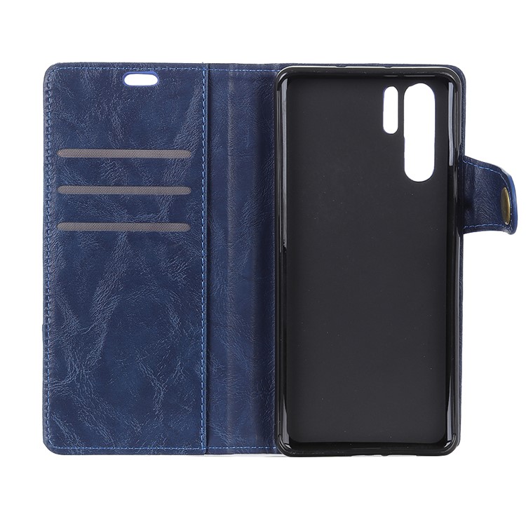 S Shape Crazy Horse Texture Wallet Stand Leather Mobile Shell for Huawei P30 Pro - Blue-9