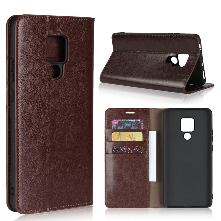 Crazy Horse Genuine Leather Wallet Shell Case Cover for Huawei Mate 20 X - Coffee-1