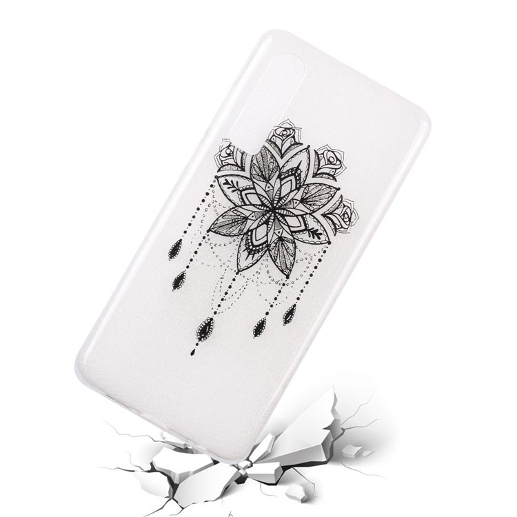 For Huawei P30 Pattern Printing Soft TPU Mobile Shell - Black Flower-1