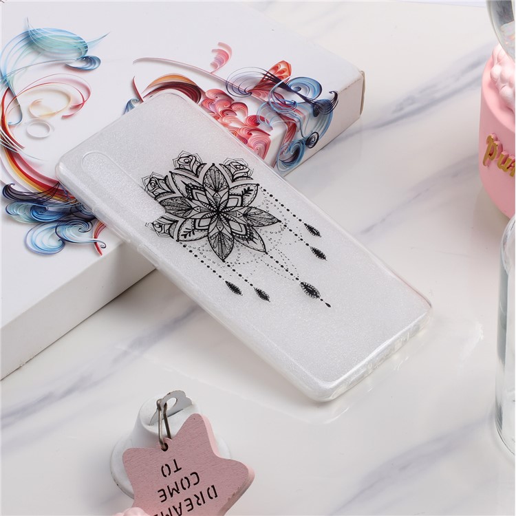 For Huawei P30 Pattern Printing Soft TPU Mobile Shell - Black Flower-6