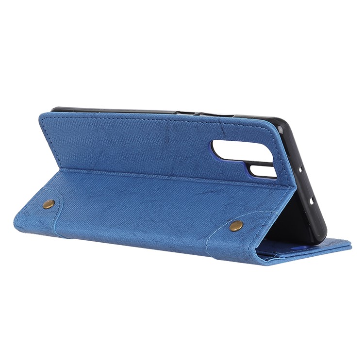 Retro Style Leather Wallet Cover for Huawei P30 Pro - Blue-8