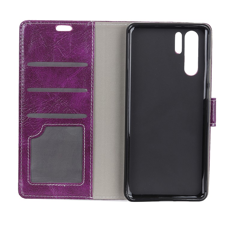 Crazy Horse Texture PU Leather Magnetic Wallet Stand Casing for Huawei P30 Pro - Purple-3