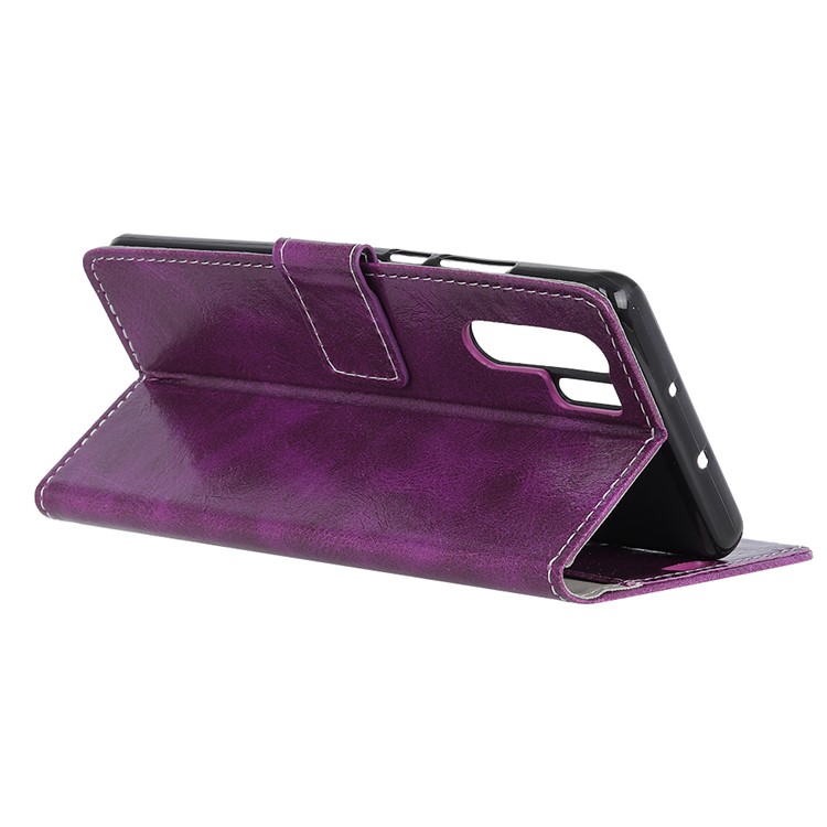 Crazy Horse Texture PU Leather Magnetic Wallet Stand Casing for Huawei P30 Pro - Purple-4