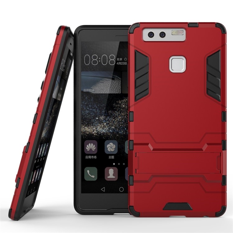 Cool Design Plastic + TPU Case Dual Guard for Huawei P9 - Red-2