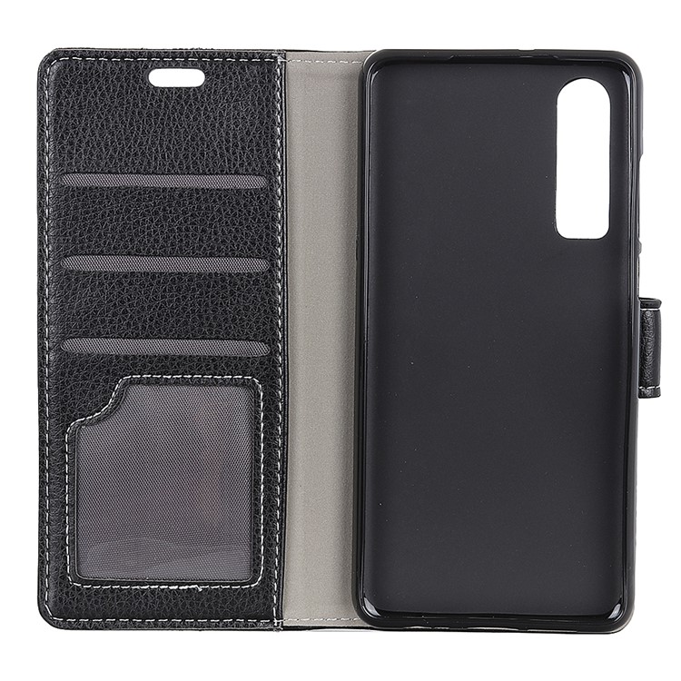 Litchi Texture Wallet Stand Leather Phone Casing for Huawei P30 - Black-3