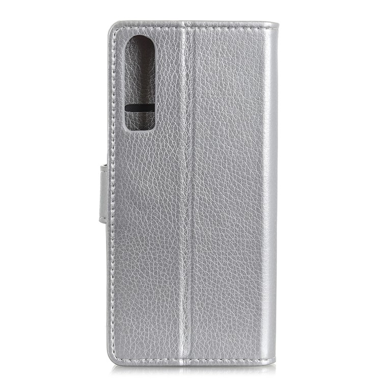 Litchi Texture Wallet Stand Leather Phone Cover for Huawei P30 - Silver-2