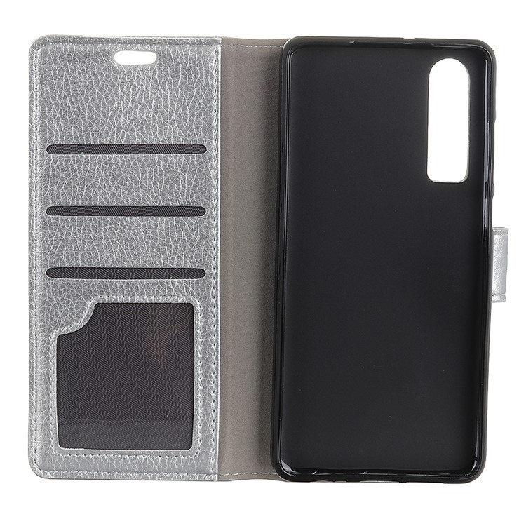 Litchi Texture Wallet Stand Leather Phone Cover for Huawei P30 - Silver-3