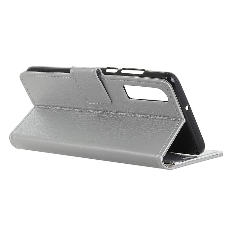 Litchi Texture Wallet Stand Leather Phone Cover for Huawei P30 - Silver-4