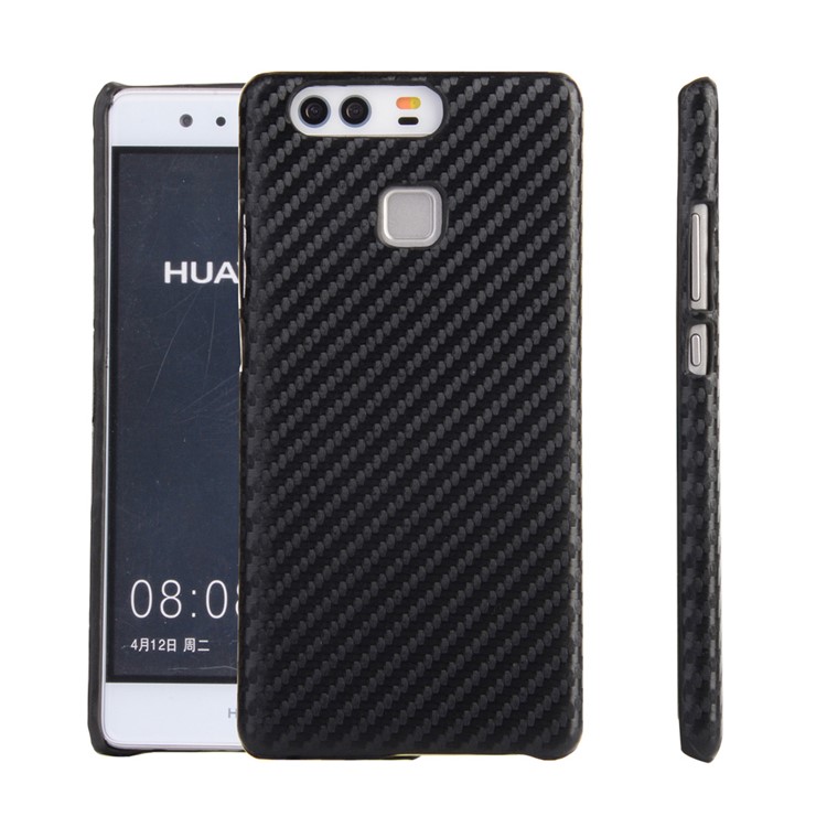 For Huawei P9 Leather Coated PC Hard Phone Case - Carbon Fiber Texture-1
