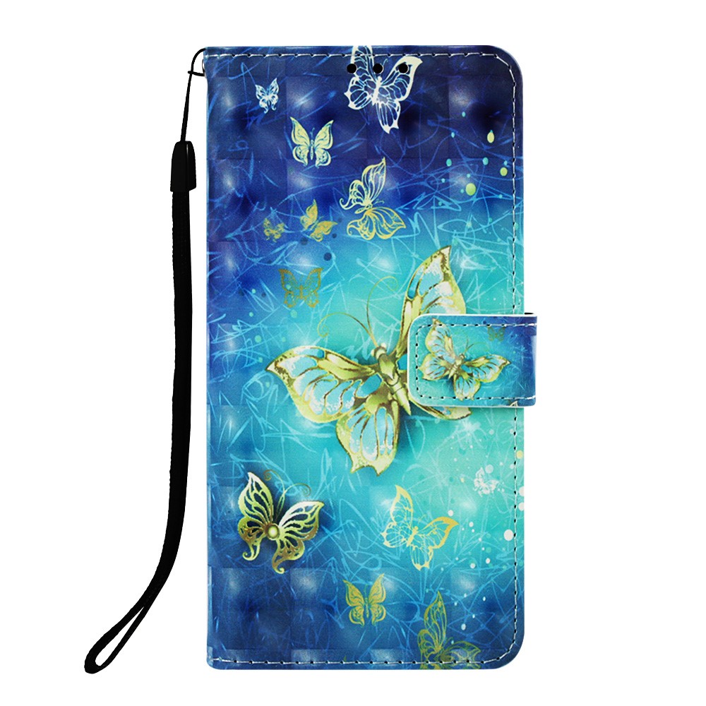 Pattern Printing Light Spot Decor Stand Leather Wallet Cover for Huawei P30 Pro - Gold and Blue Butterfly-2