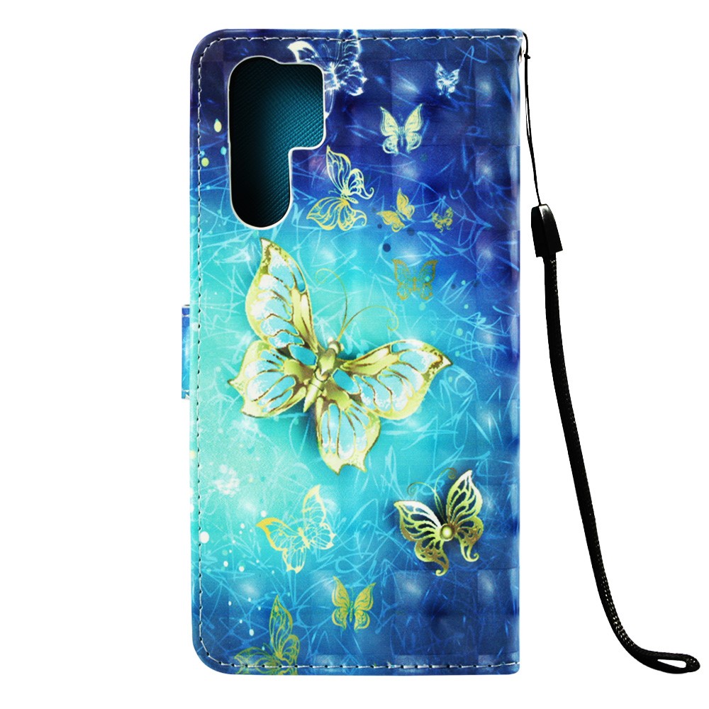 Motif Imprimement Léger Décor Décor Stand Couvercle de Portefeuille en Cuir Pour Huawei P30 Pro - Papillon or et Bleu-3