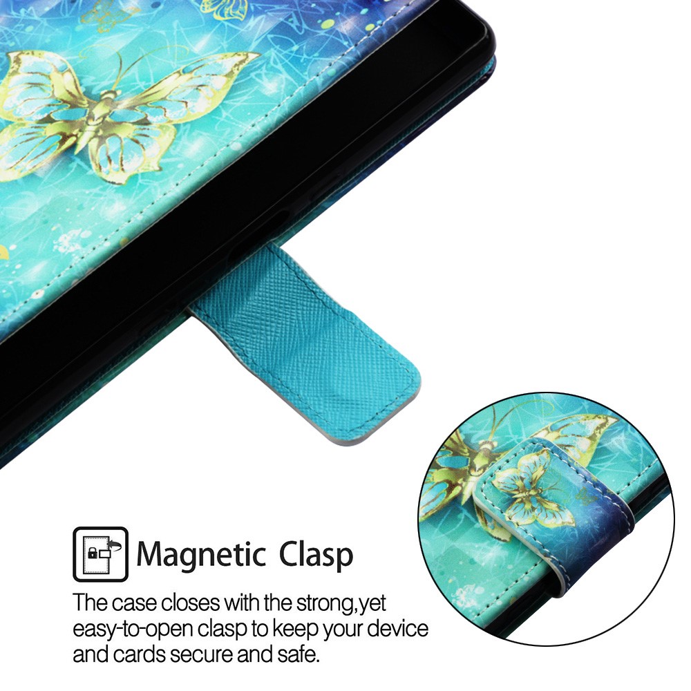 Pattern Printing Light Spot Decor Stand Leather Wallet Cover for Huawei P30 Pro - Gold and Blue Butterfly-7