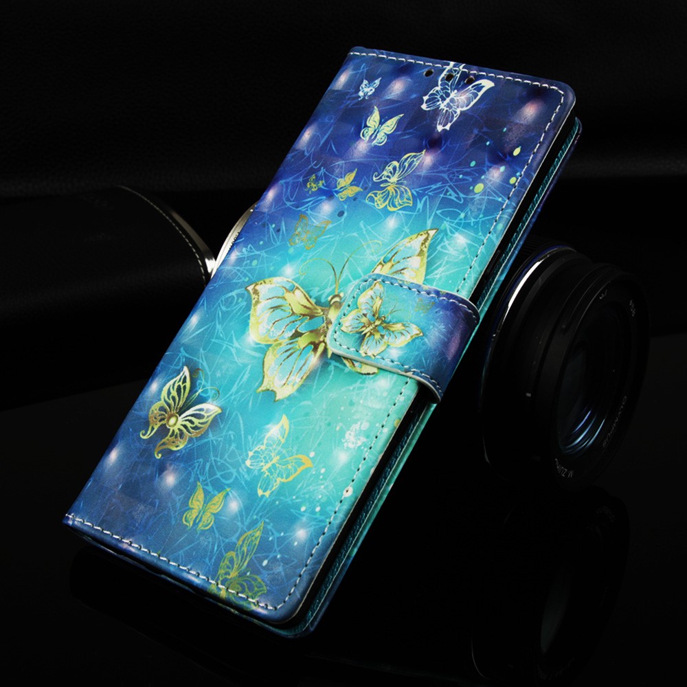 Motif Imprimement Léger Décor Décor Stand Couvercle de Portefeuille en Cuir Pour Huawei P30 Pro - Papillon or et Bleu-8