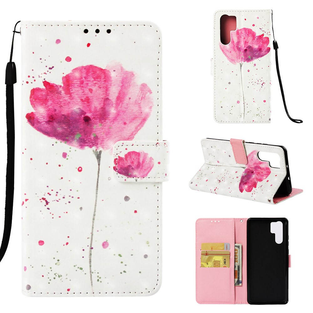 Pattern Printing Light Spot Decor Stand Leather Wallet Casing for Huawei P30 Pro - Red Flower-1