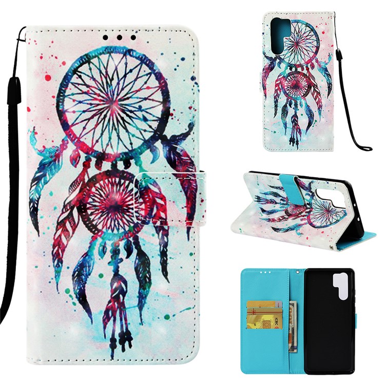 Pattern Printing Light Spot Decor Stand Leather Wallet Flip Cover for Huawei P30 Pro - Colorized Dream Catcher-1