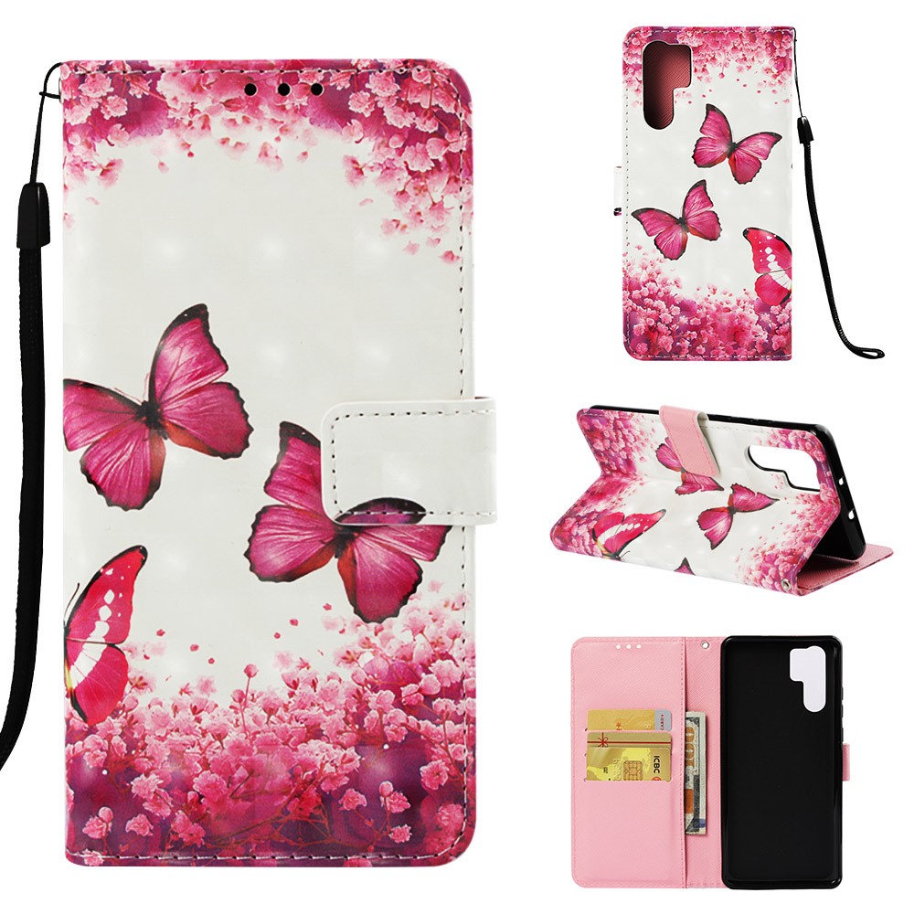 Pattern Printing Light Spot Decor Stand Leather Wallet Flip Casing for Huawei P30 Pro - Red Butterfly-1