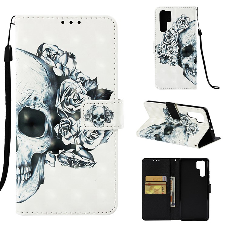 Pattern Printing Light Spot Decor Stand Leather Wallet Protective Cover for Huawei P30 Pro - Rose Skull-1