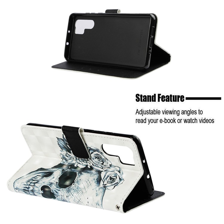 Pattern Printing Light Spot Decor Stand Leather Wallet Protective Cover for Huawei P30 Pro - Rose Skull-4