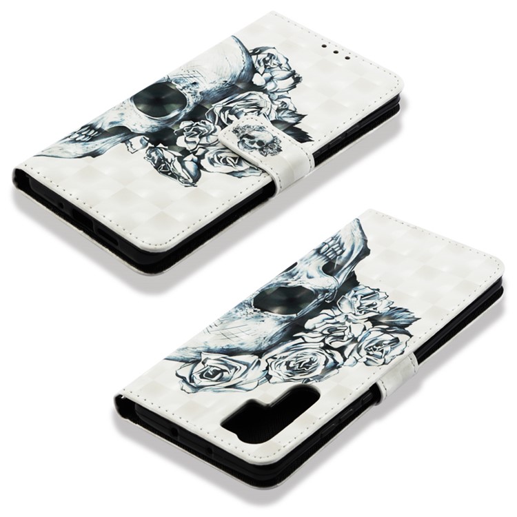 Pattern Printing Light Spot Decor Stand Leather Wallet Protective Cover for Huawei P30 Pro - Rose Skull-6