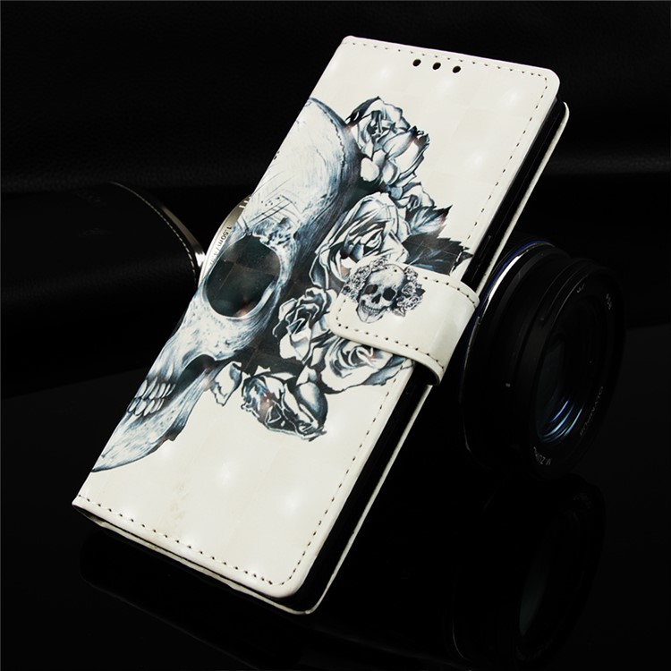 Pattern Printing Light Spot Decor Stand Leather Wallet Protective Cover for Huawei P30 Pro - Rose Skull-8