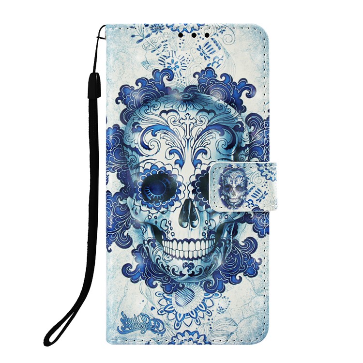 Pattern Printing Light Spot Decor Stand Leather Wallet Case for Huawei P30 - Flowered Skull-2