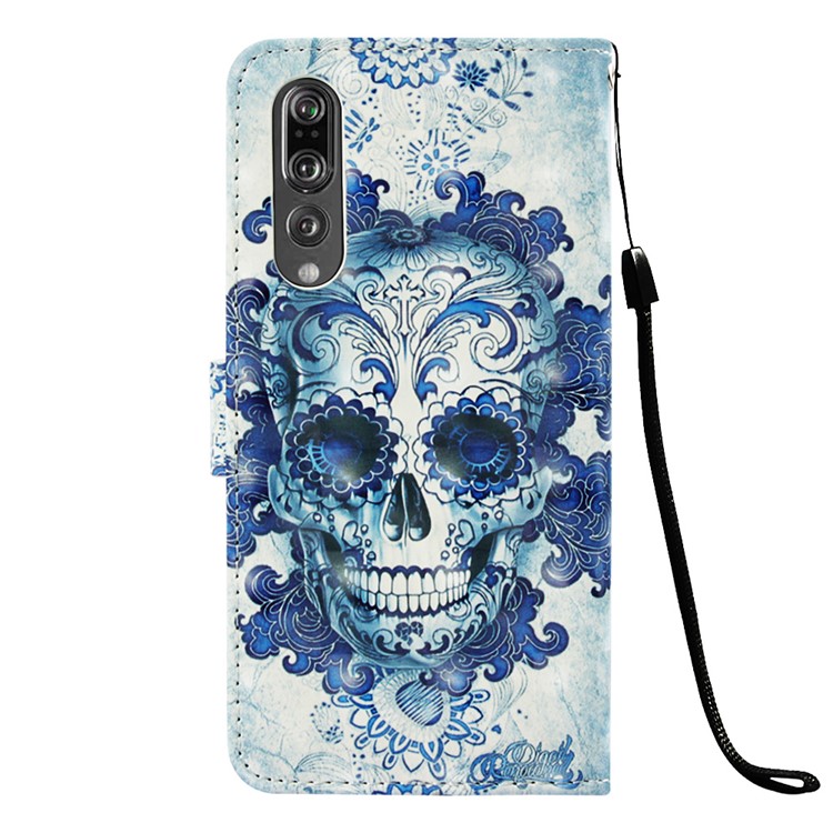 Pattern Printing Light Spot Decor Stand Leather Wallet Case for Huawei P30 - Flowered Skull-3