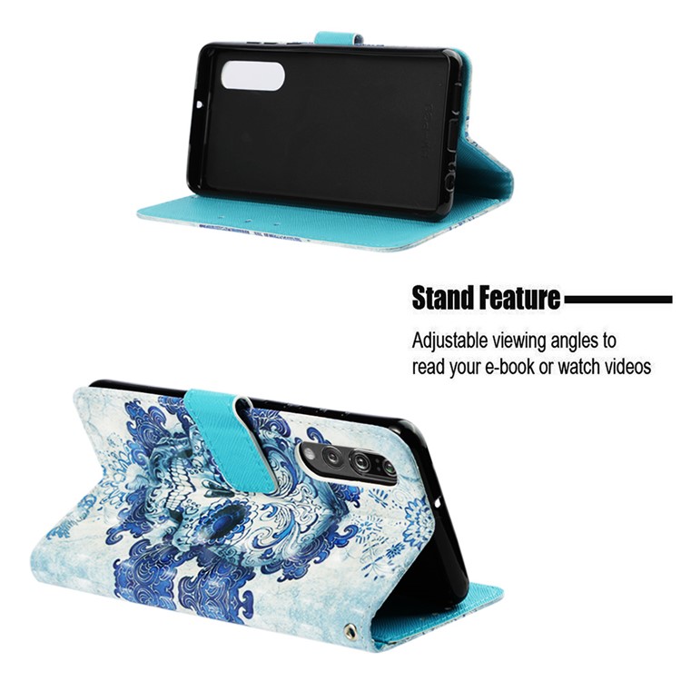 Pattern Printing Light Spot Decor Stand Leather Wallet Case for Huawei P30 - Flowered Skull-4