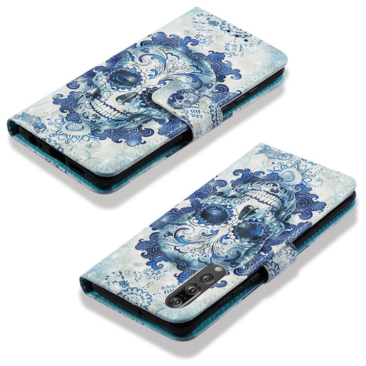 Pattern Printing Light Spot Decor Stand Leather Wallet Case for Huawei P30 - Flowered Skull-6
